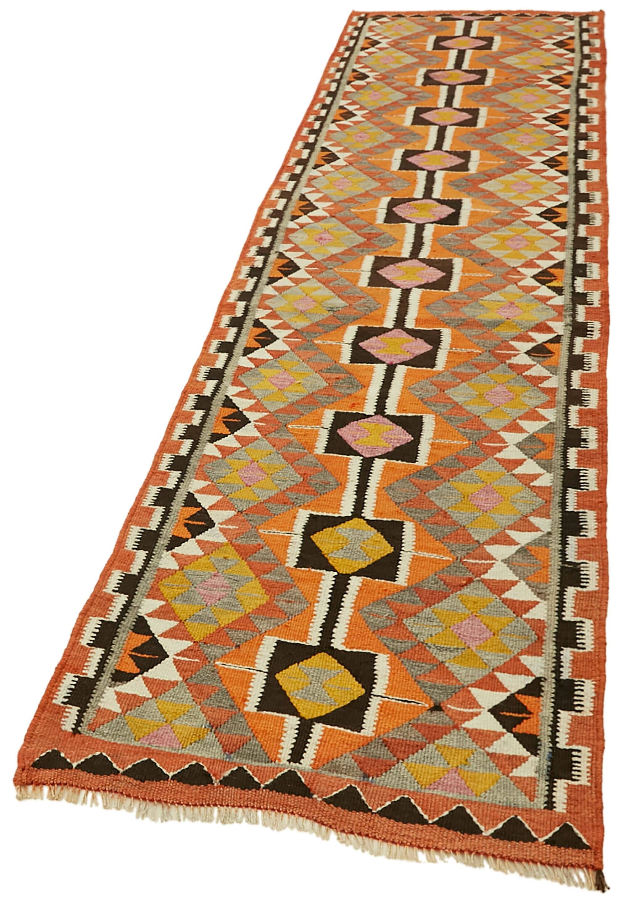 Turkish Handwoven Vintage Herki Kilim 89 cm x 378 cm