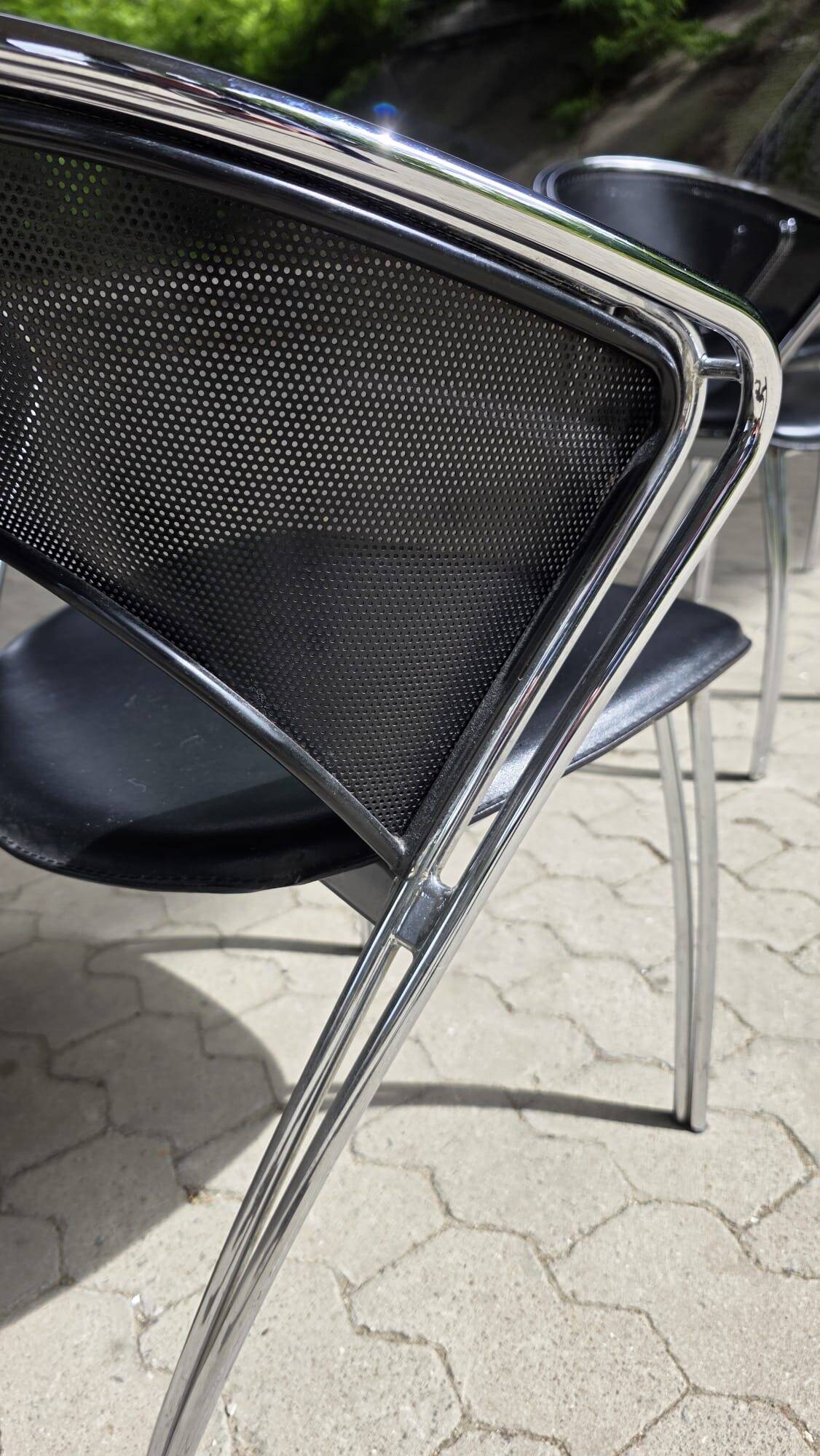 Set of 4 postmodern chairs with chrome and perforated mesh, Italy, 1980.