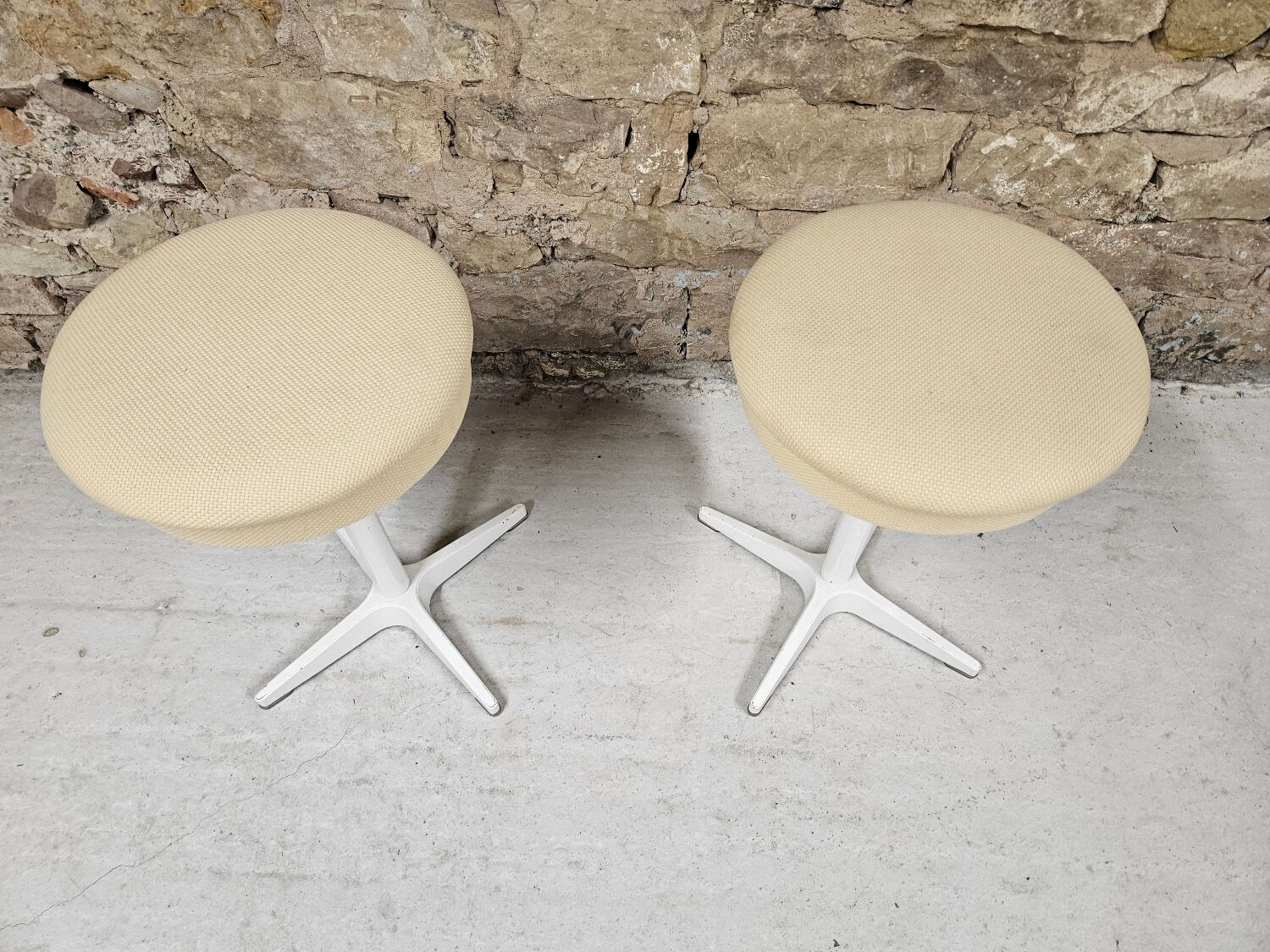Pair of vintage white metal stools by Bremshey & Co.