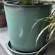 Set of 3 large blue glazed stoneware pots.