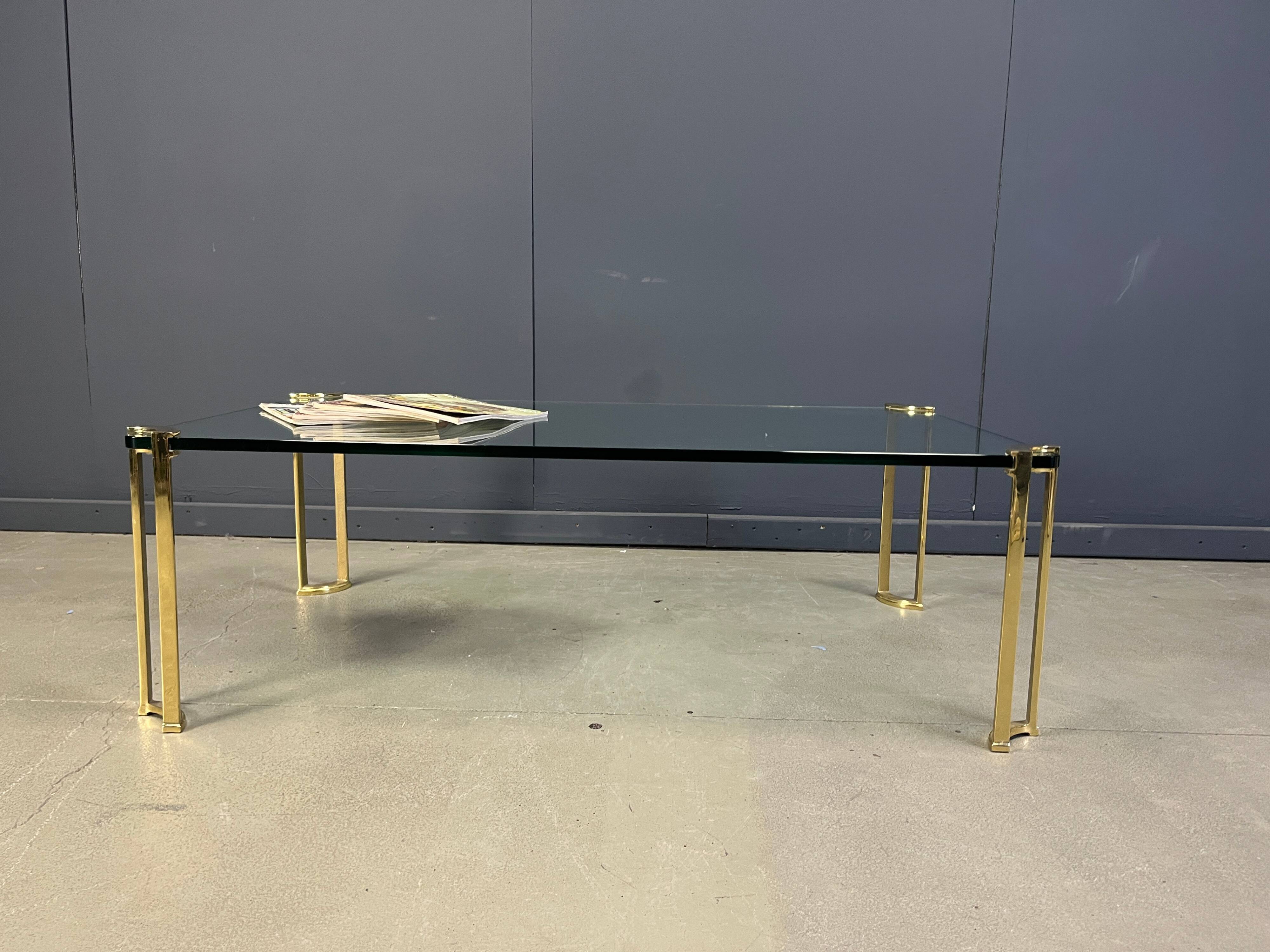 Peter Ghyczy style coffee table in brass and glass
