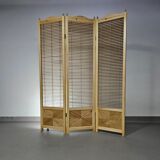 Room divider, French blonde beech louvered screen, 1960s, width 155 cm, height 185 cm