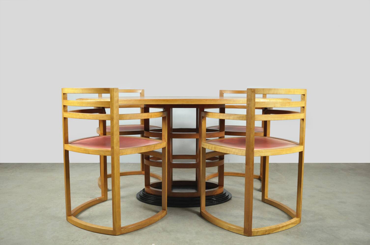 Exceptional fruitwood dining table set in art deco style, 1980s