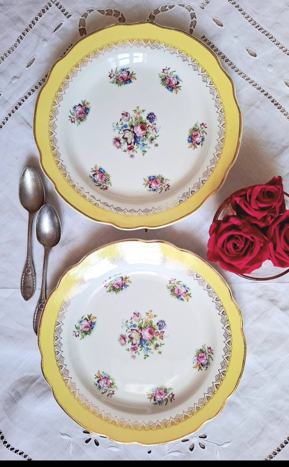 Old mismatched earthenware dessert plates
