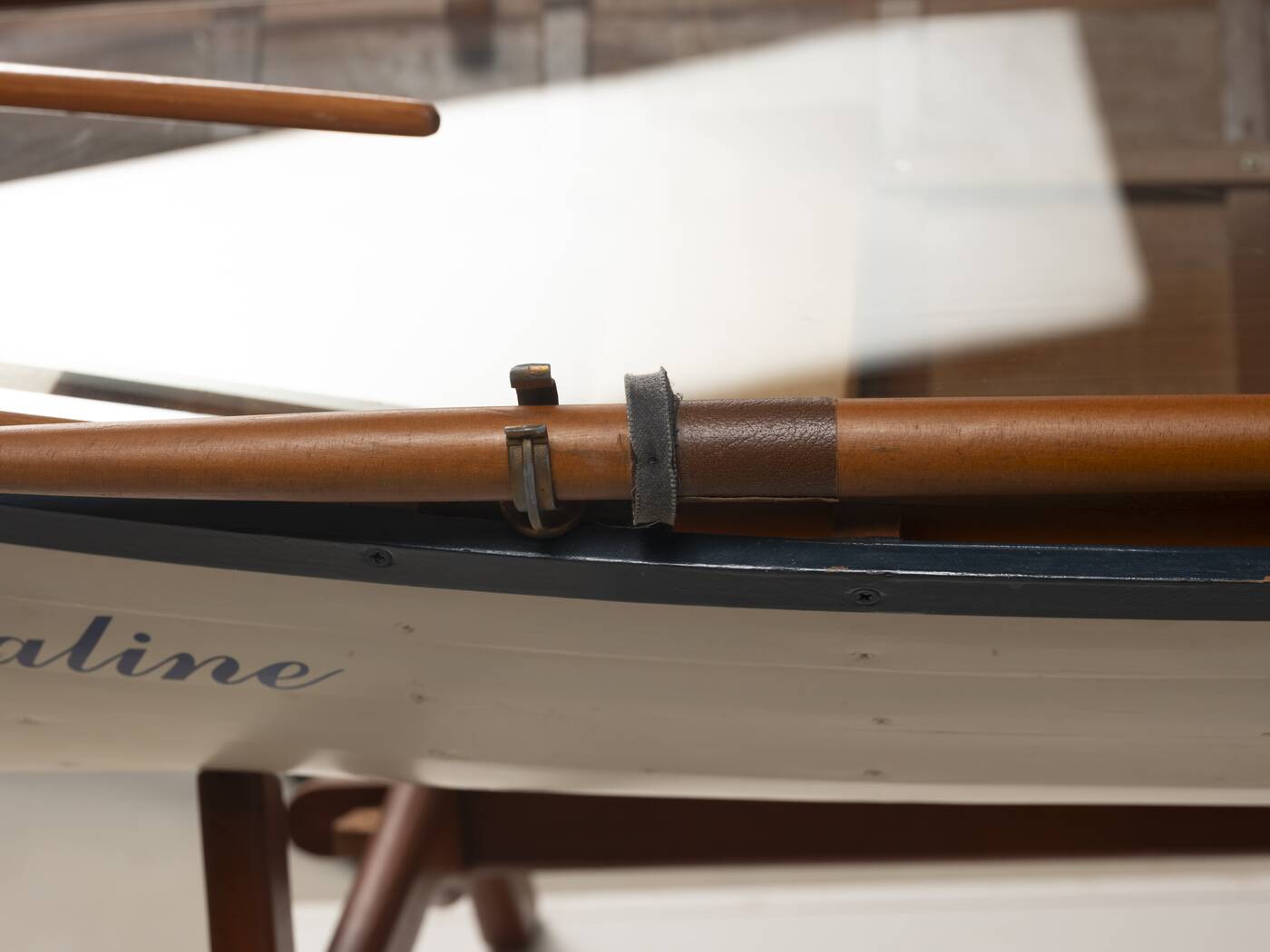 Boat-shaped coffee table reimagined with a glass top, contemporary design (after 2000)