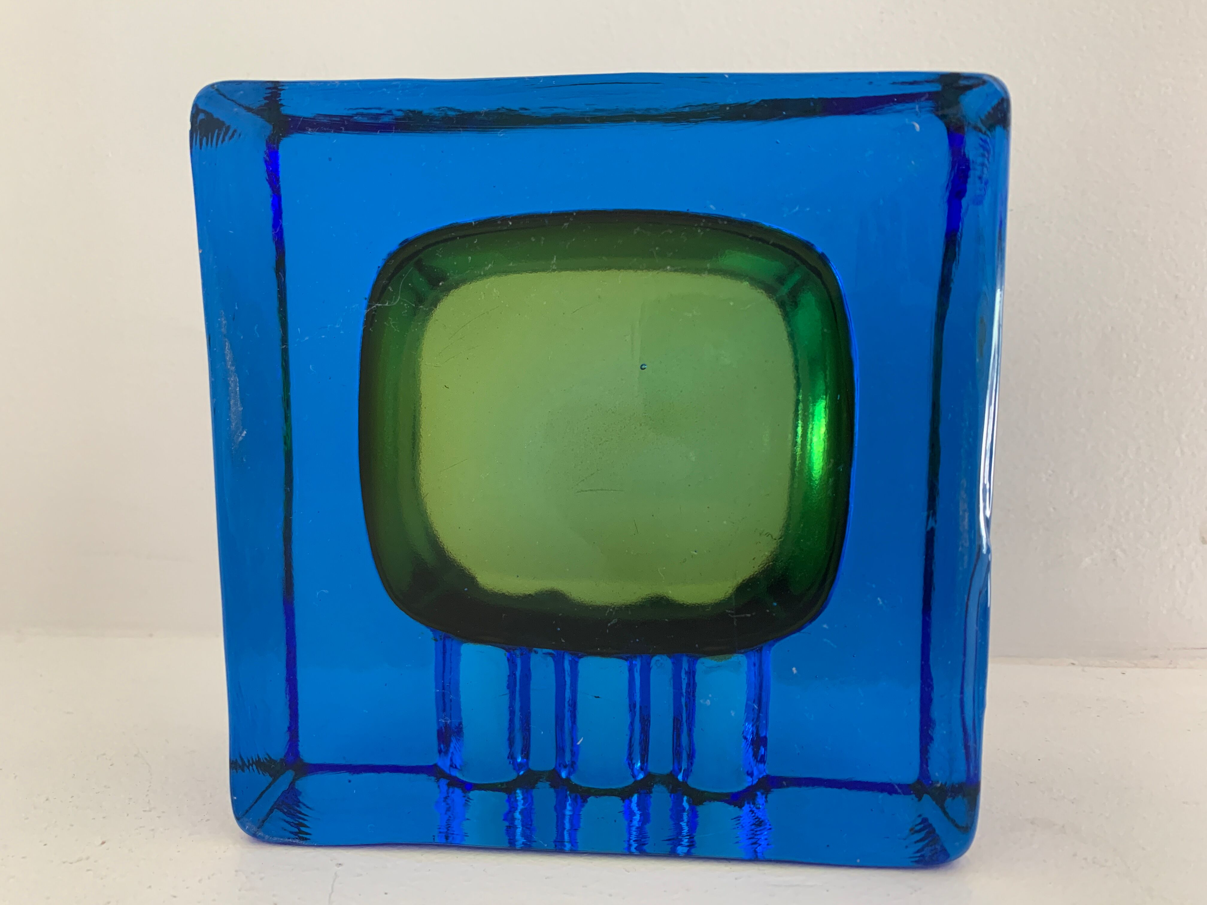Square blue glass ashtray