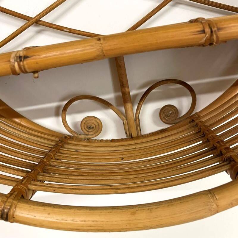Vintage round rattan wall shelf – 70s bohemian style