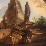 Great Capriccio Painting with Classical Ruins and Figures from the 18th Cen