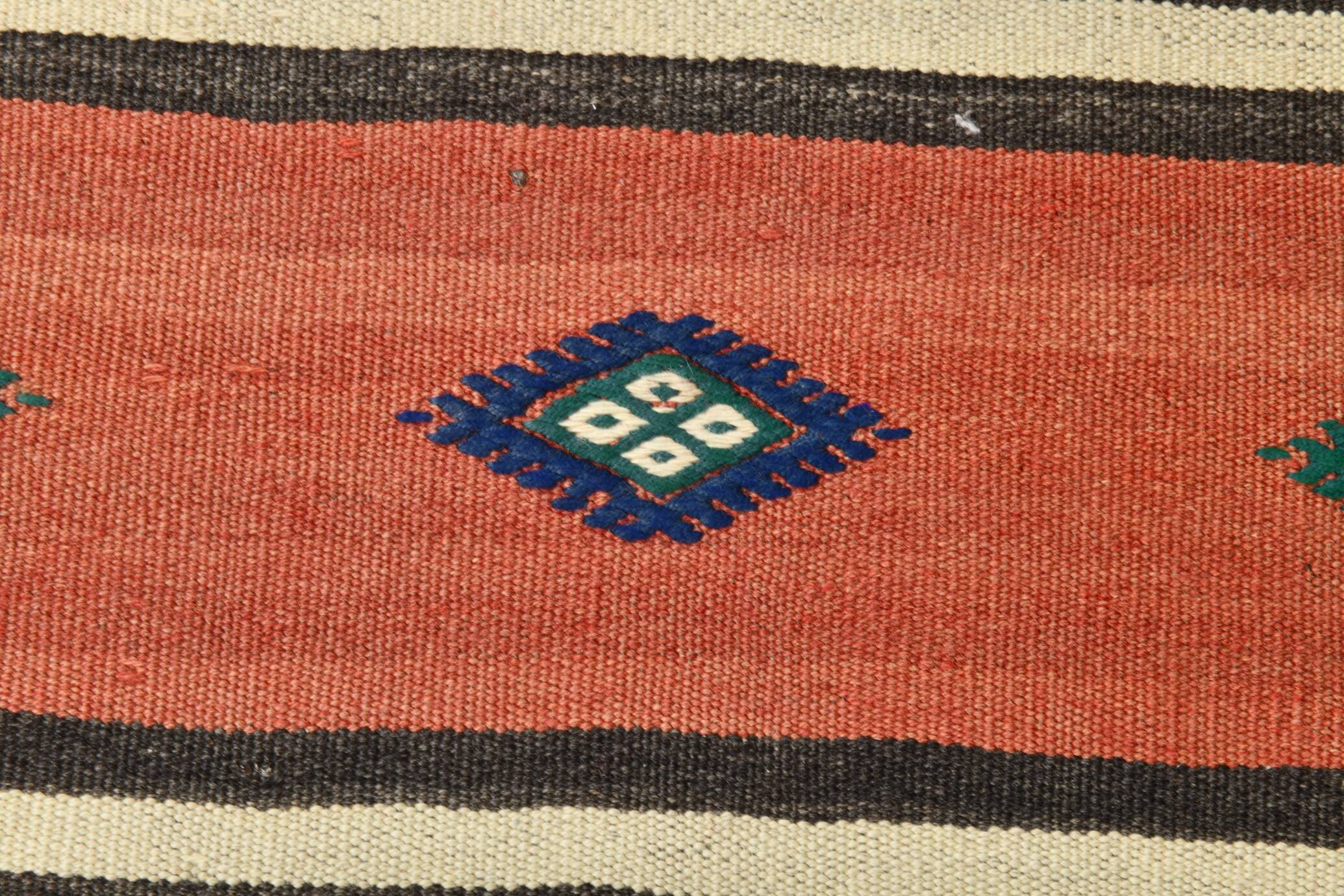 6x9 Terracotta Red & Brown Vintage Kilim Rug, Rugged Carpet, 175x270Cm