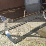 Vintage coffee table year 70 smoked glass and chrome steel