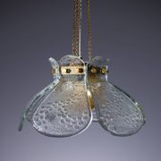 Swedish pendant with glass leaf shades and a center shade of amber coloured