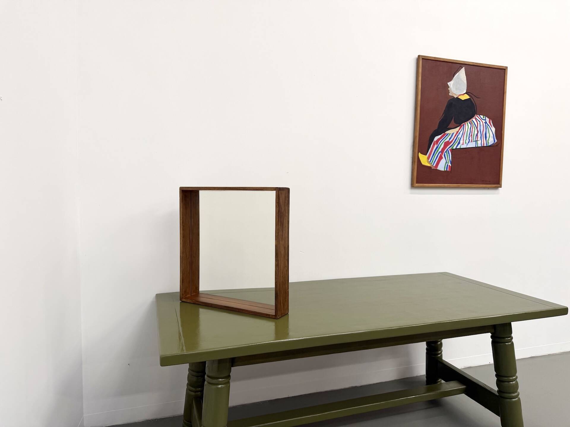 Square modernist wooden mirror — Scandinavian style, 1970s