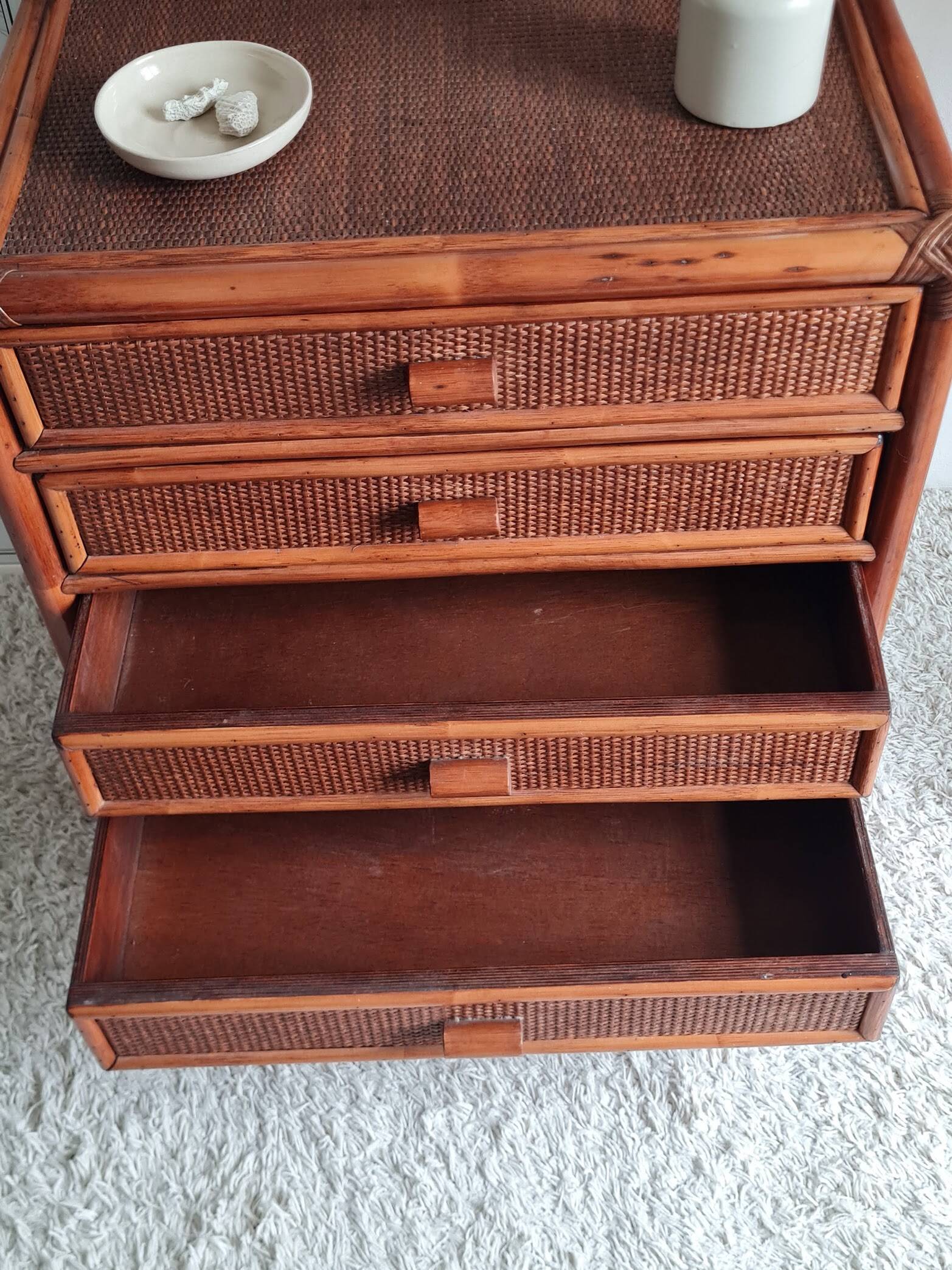 Rattan chest of drawers from the 1970s.