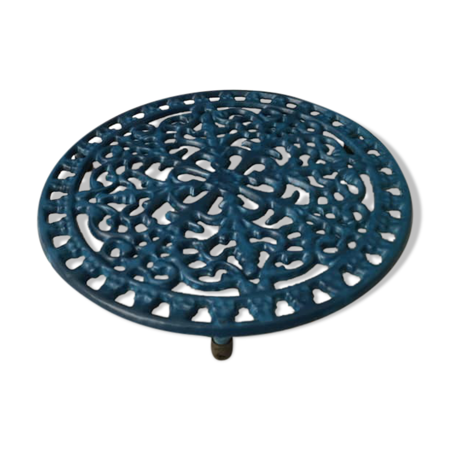 Round cast iron table mat, dark blue