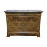 Commode Louis Philippe milieu du XIXème en chêne et noyer, dessus marbre gris Saint Anne