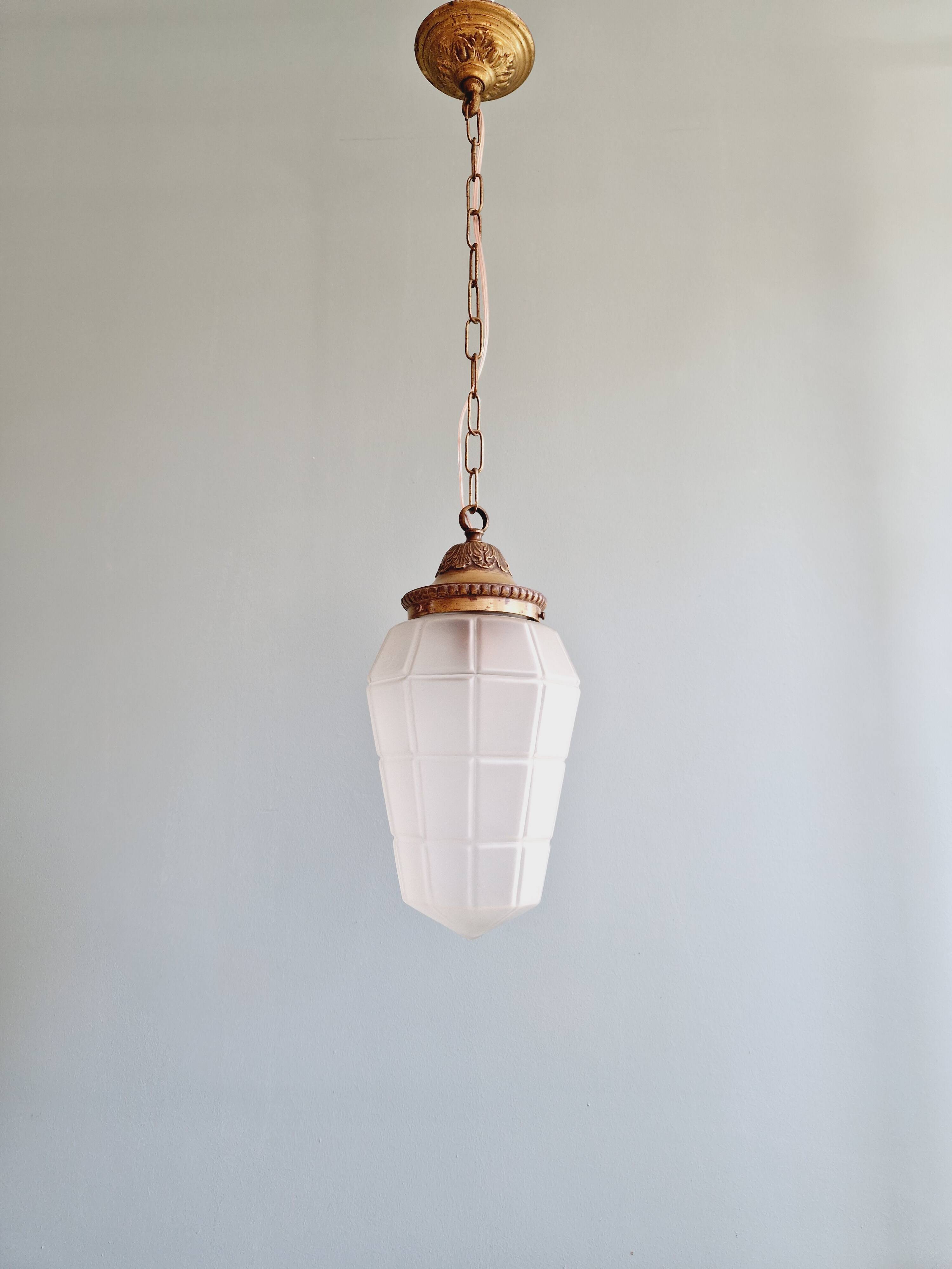 Art Deco pendant light in faceted satin glass, 1920s