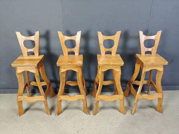 Tabourets de bar brutalistes vintage, lot de 4 - années 1960