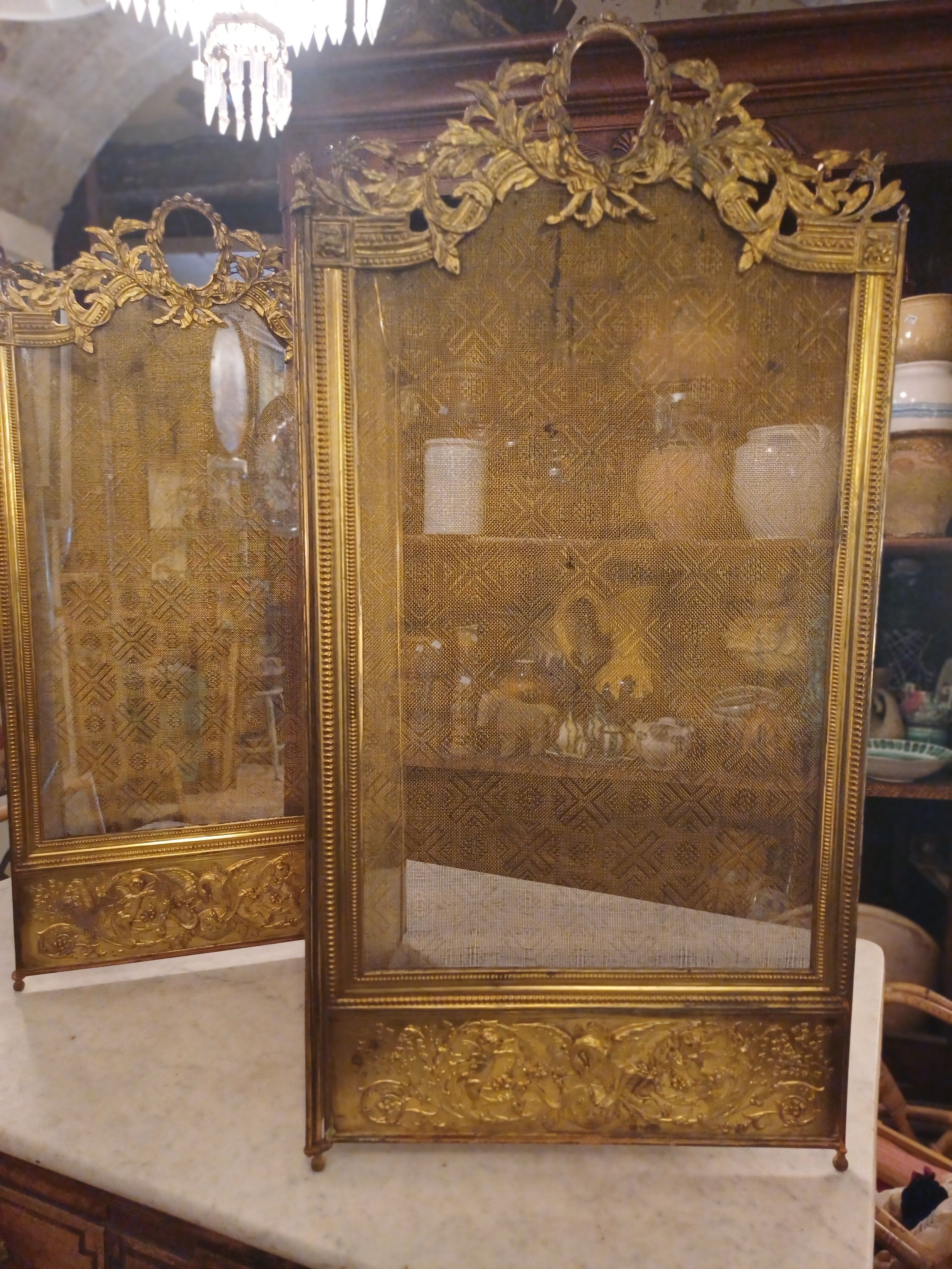 Very Beautiful Fireplace Screen 154 cm/77 cm in Bronze and Brass - Period 1880