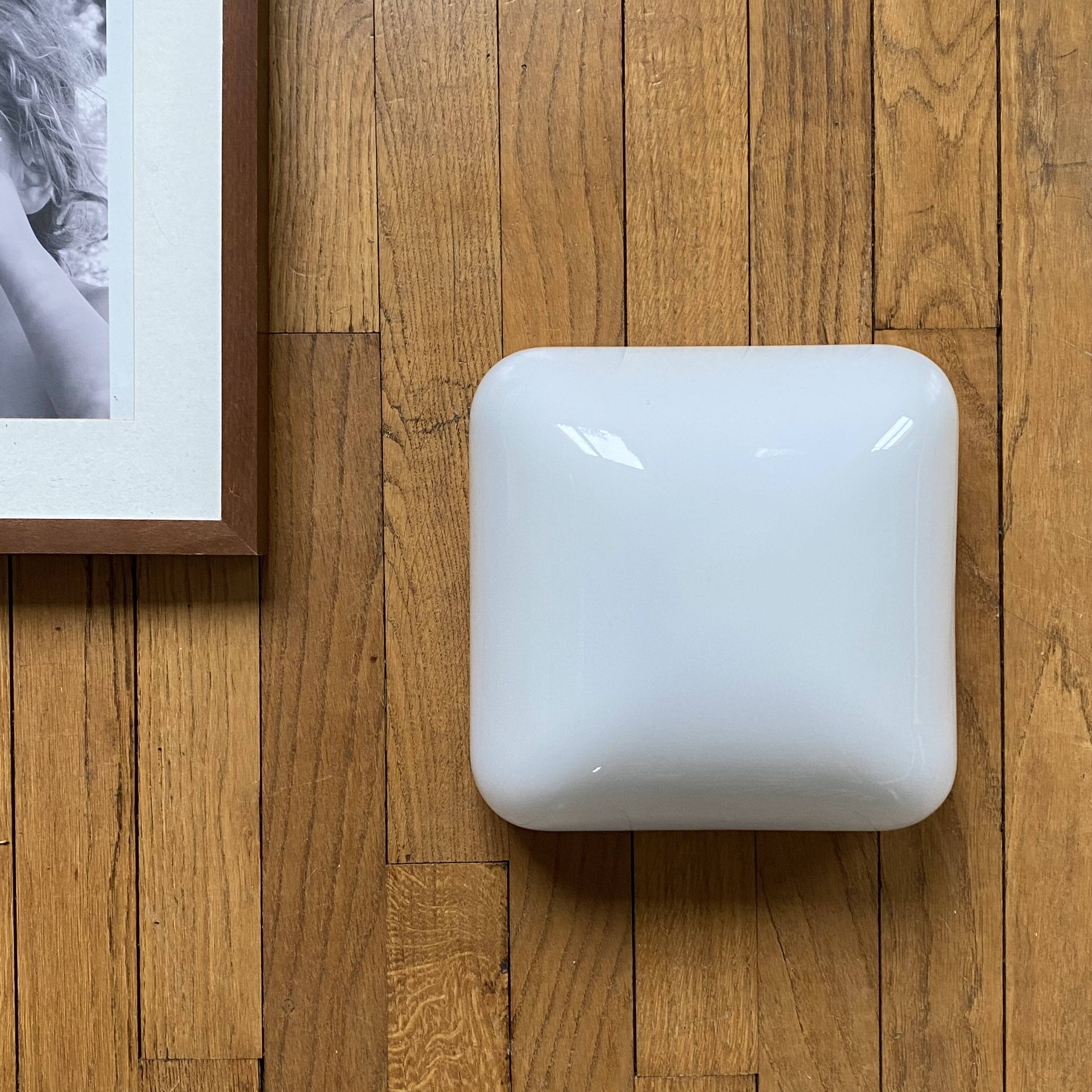 Square white opaline glass wall/ceiling light, 1960s-1970s vintage