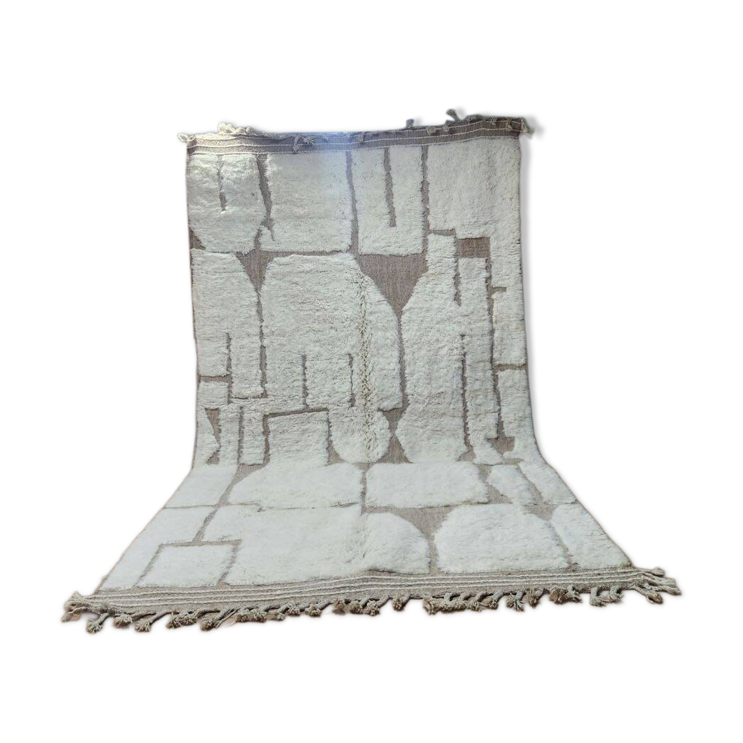 Authentic Beniouarain rug 3x2 m minimalist Moroccan Berber in ecru.