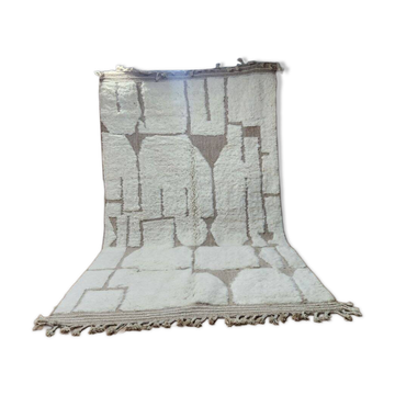 Authentic Beniouarain rug 3x2 m minimalist Moroccan Berber in ecru.