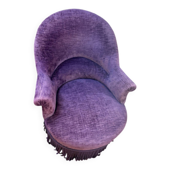 Grand fauteuil, crapaud, violet en velours