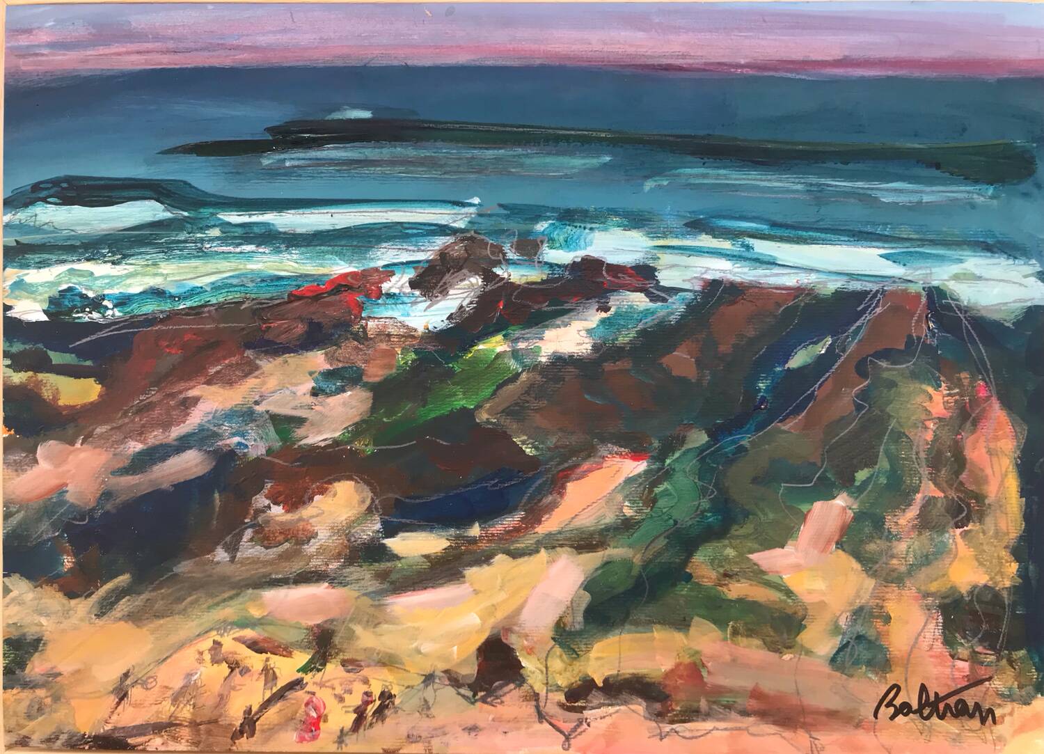 Acrylic painting by odile trpont, also known as baltran (1942). les sables d'olonne.