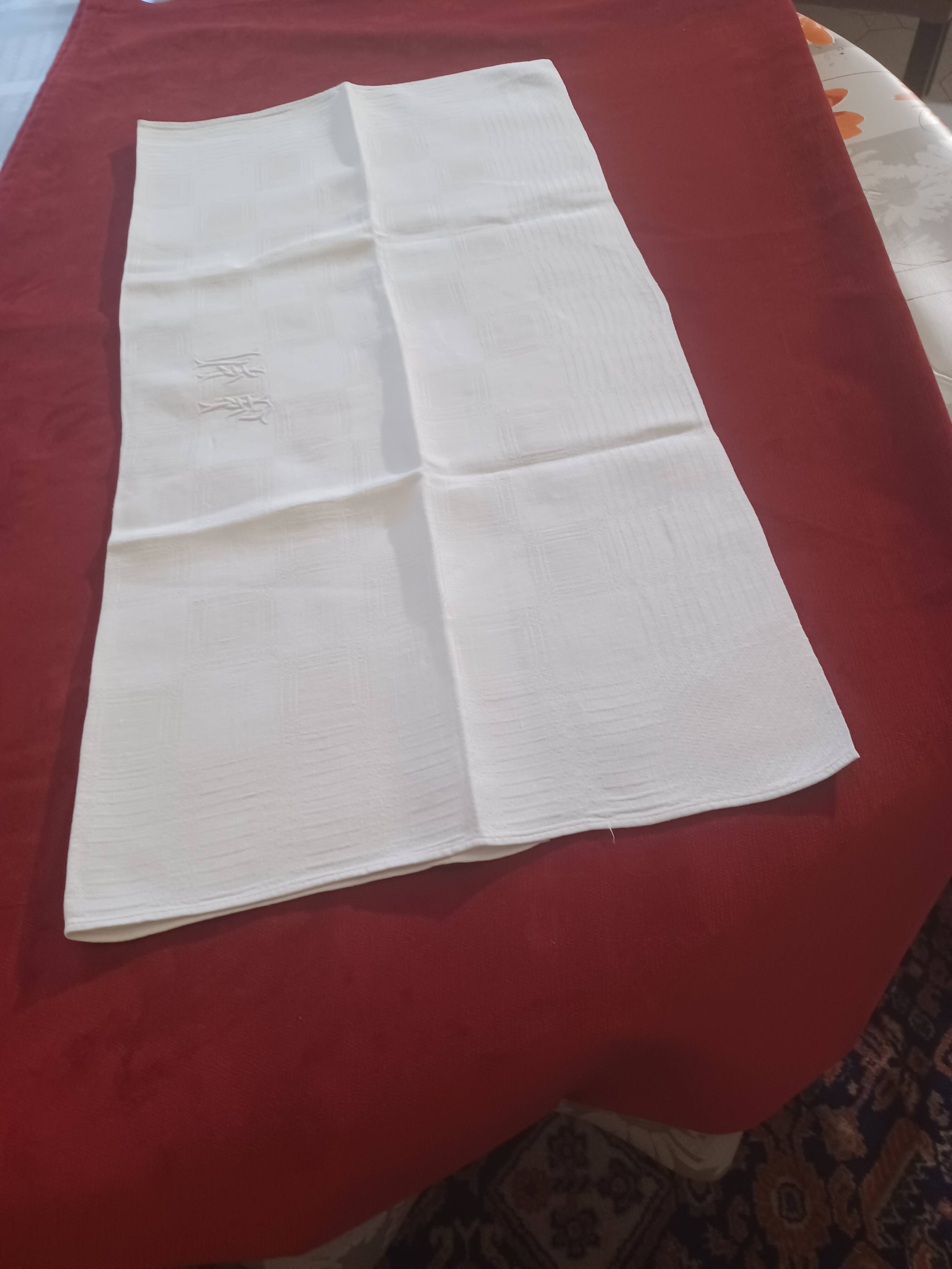 White linen damask napkins Monogram JM