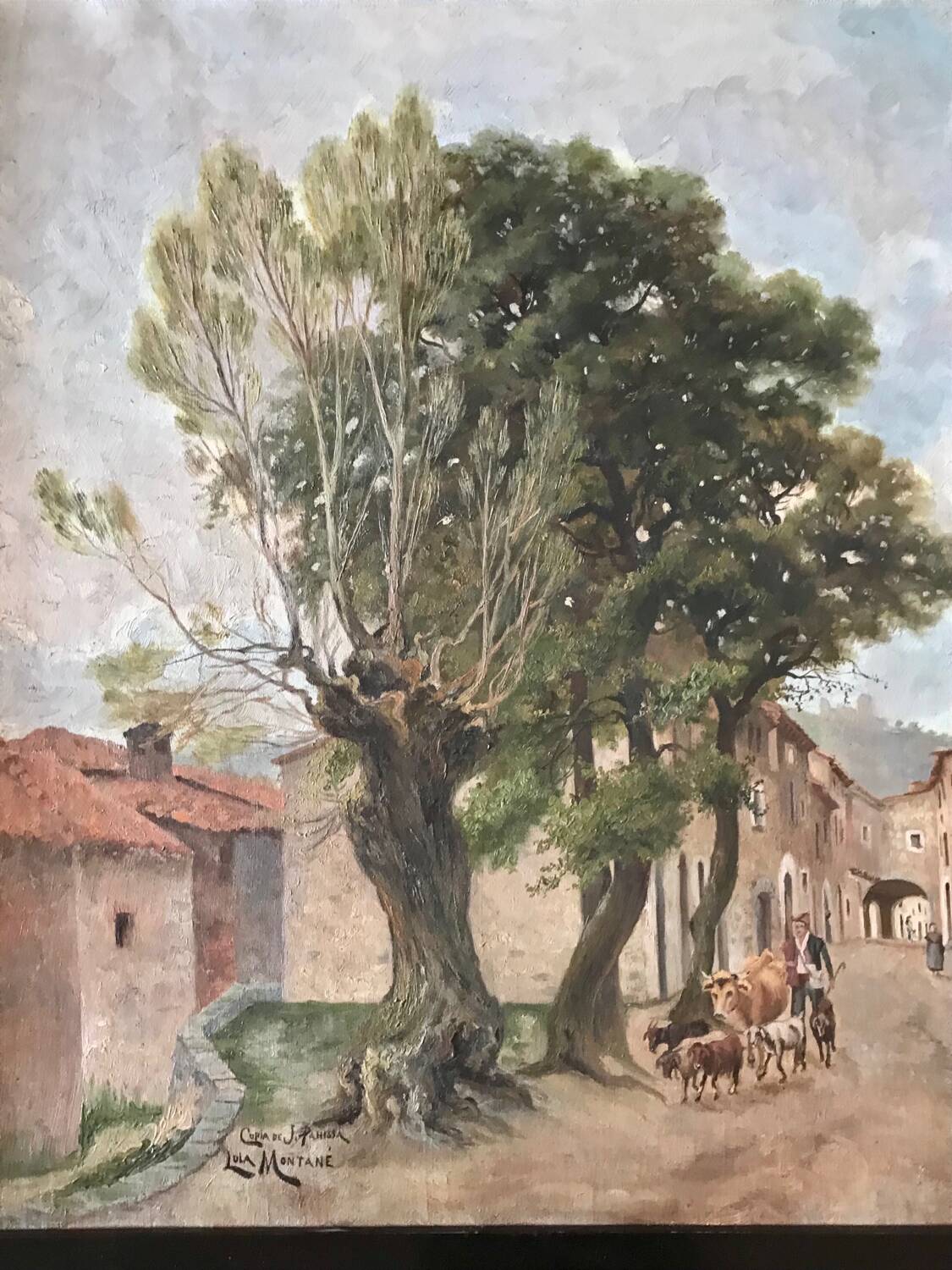 Old painting of a lively village