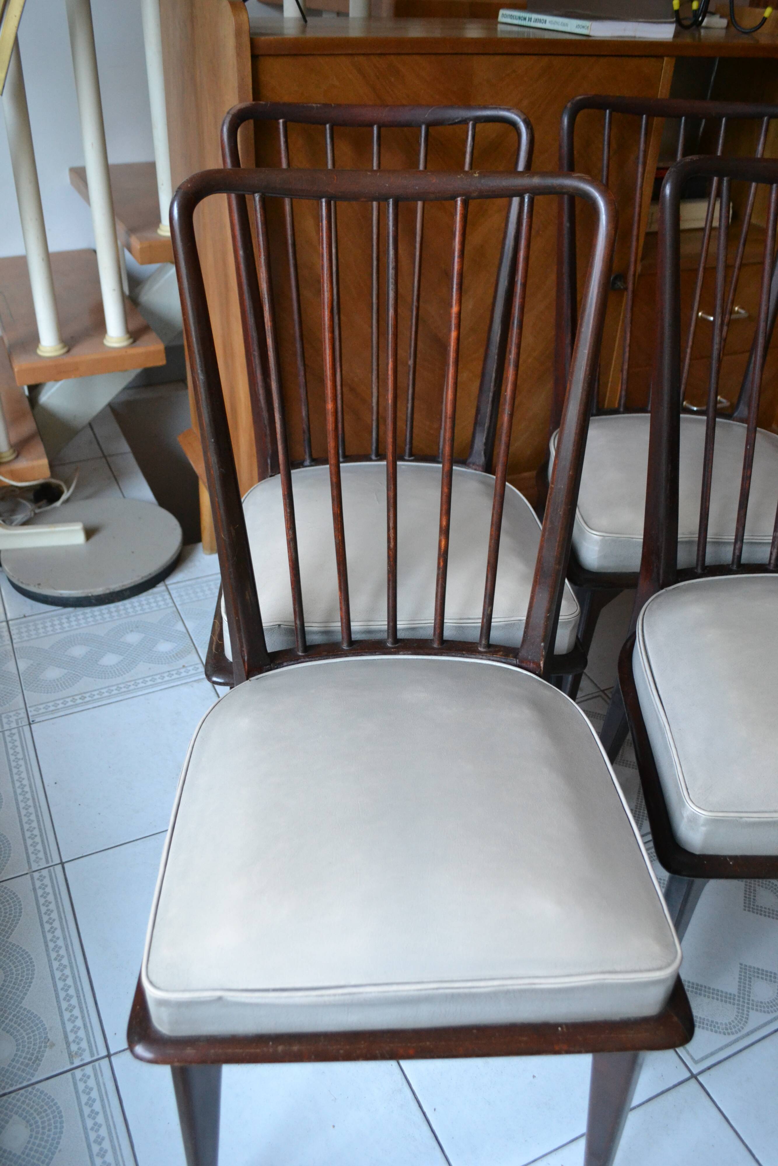 4 chairs Charles Ramos 60s solid beech