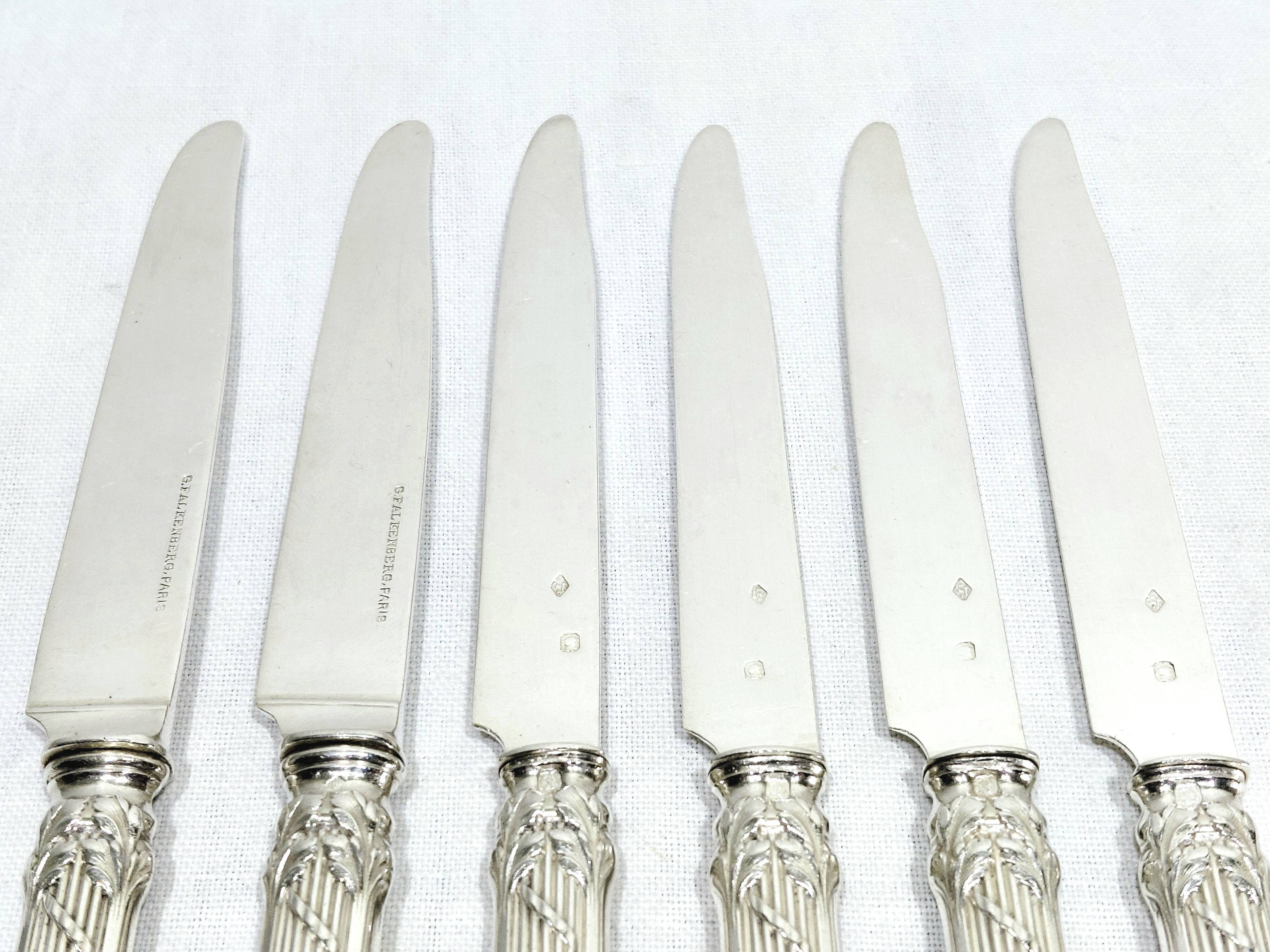 GEORGES FLAKENBERG - 6 SILVER FRUIT KNIVES