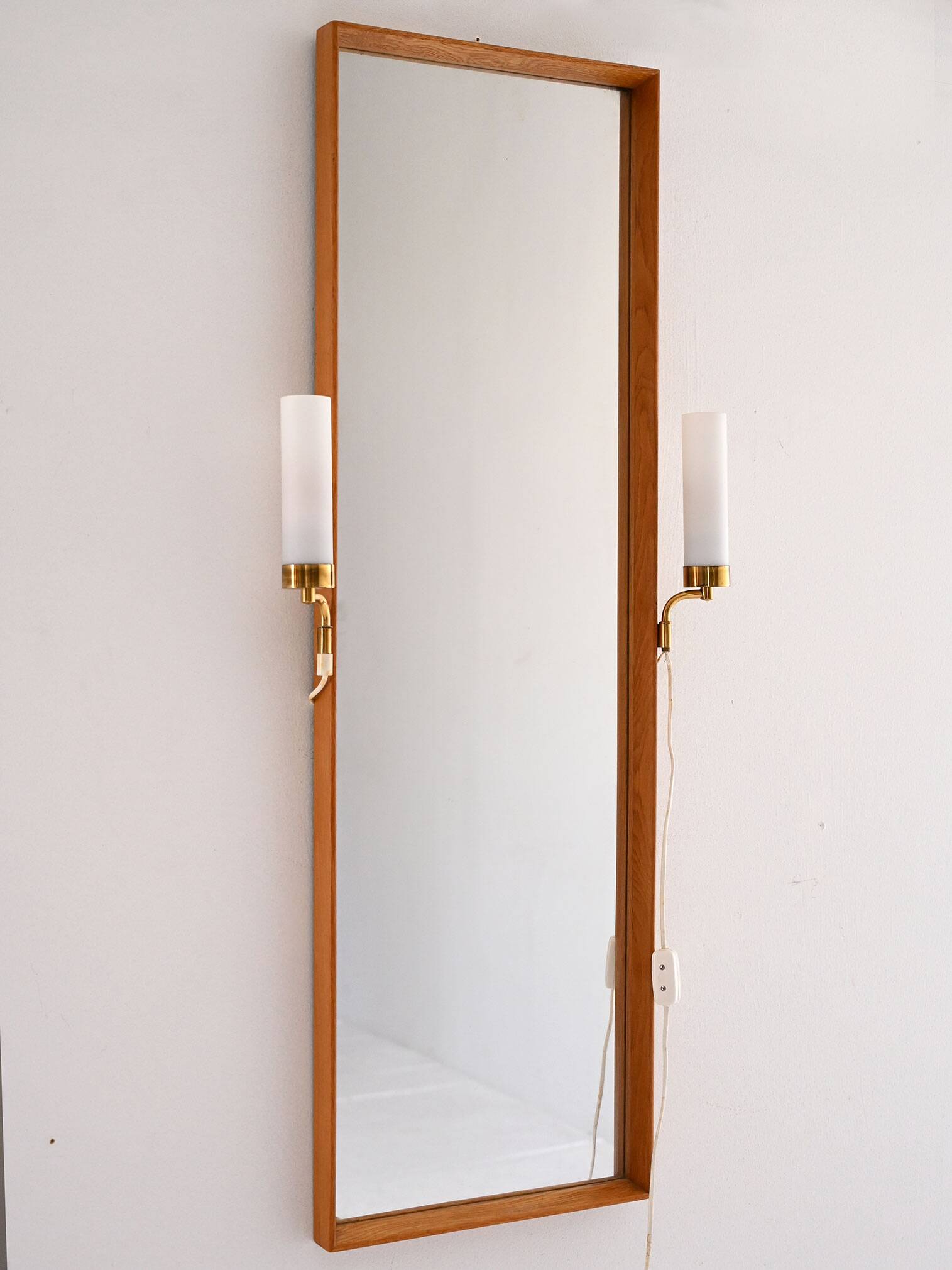 1950s Vintage Mirror with Integrated Brass Sconces