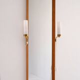 1950s Vintage Mirror with Integrated Brass Sconces