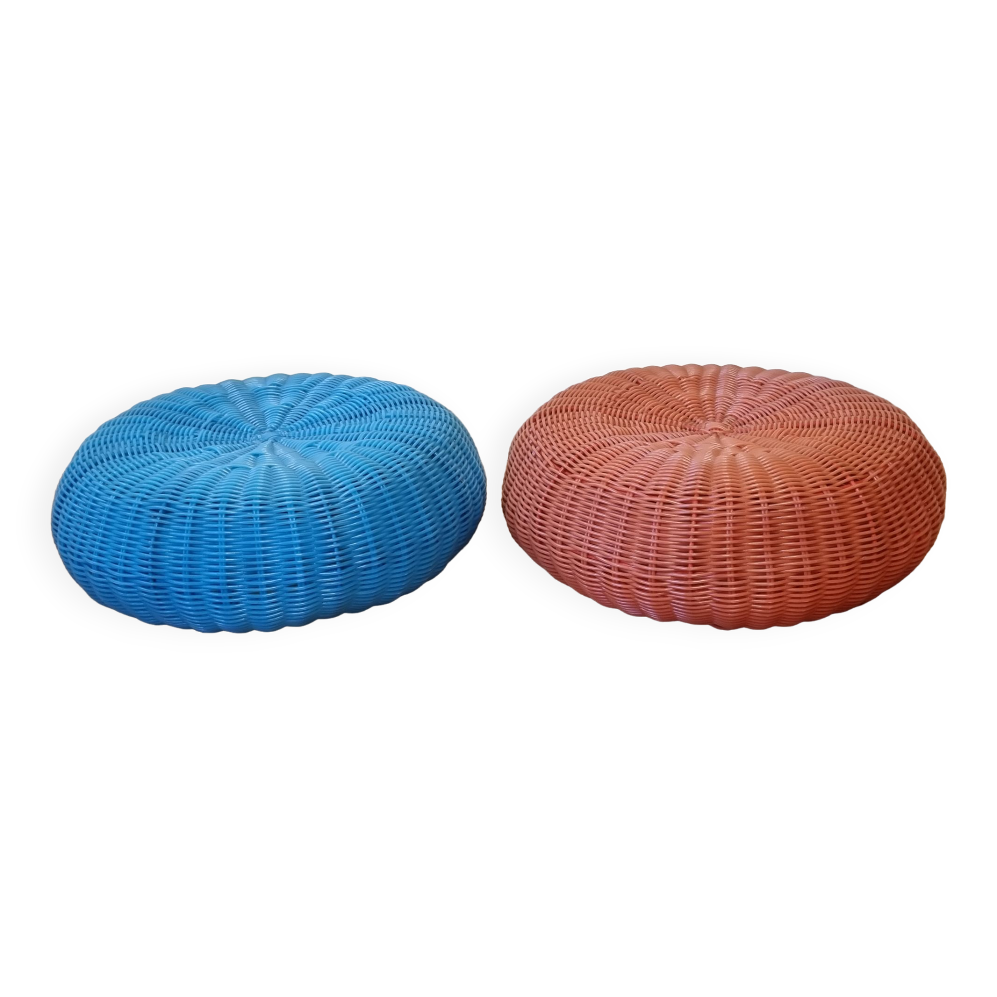 Pair of vintage blue and orange Ikea poufs, 80s