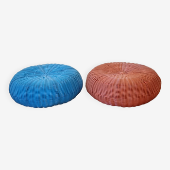 Paire de poufs Ikea vintage bleu et orange, années 80