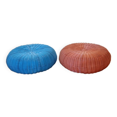 Paire de poufs Ikea vintage bleu et orange, années 80