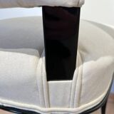 Art Deco Chairs in Black Lacquer in Cream Velour, France, 1930s, Set of 8