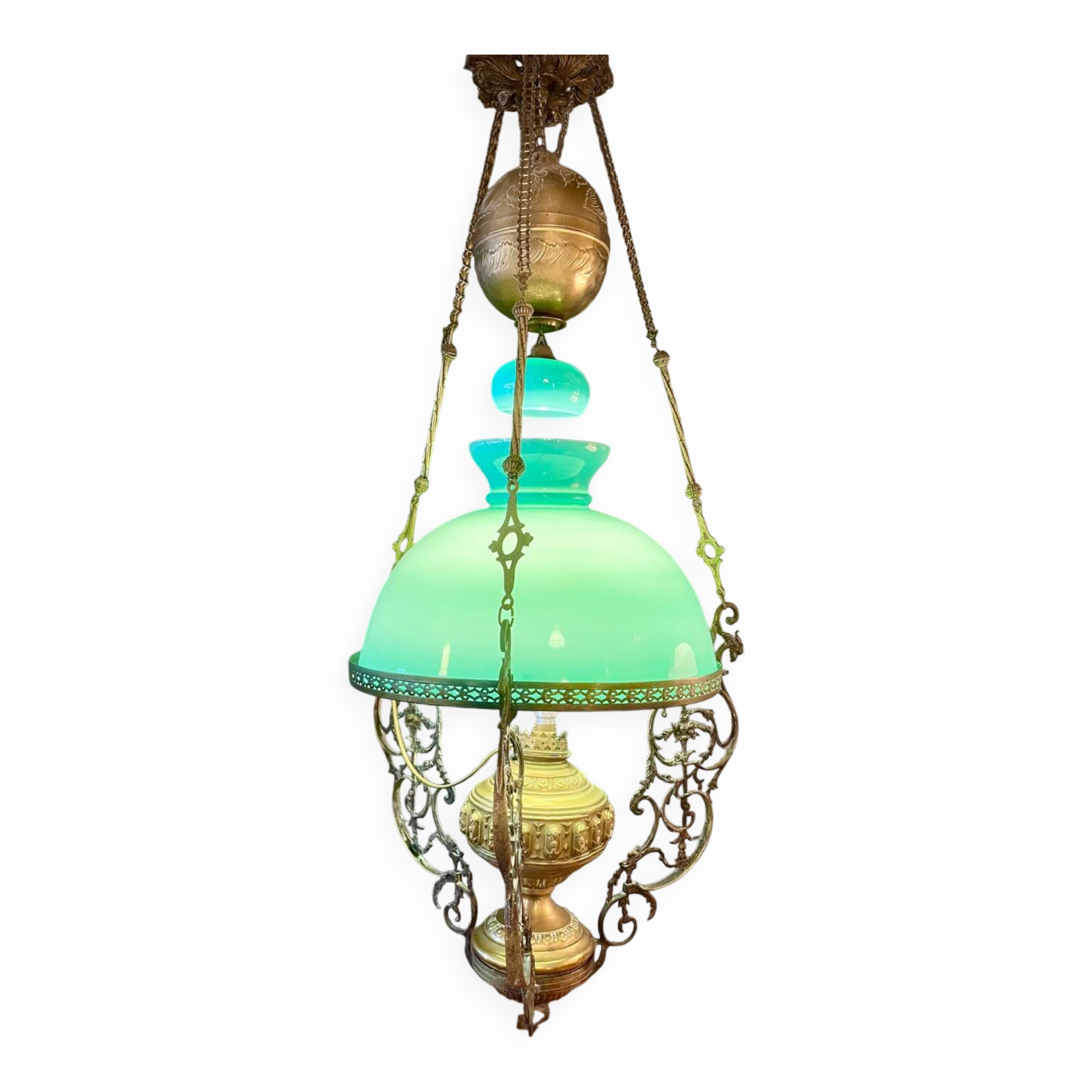 Ancienne suspension bronze et opaline