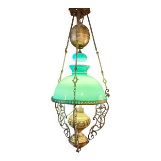 Ancienne suspension bronze et opaline