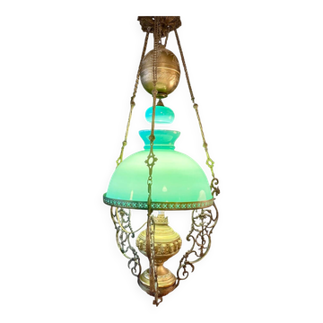 Ancienne suspension bronze et opaline
