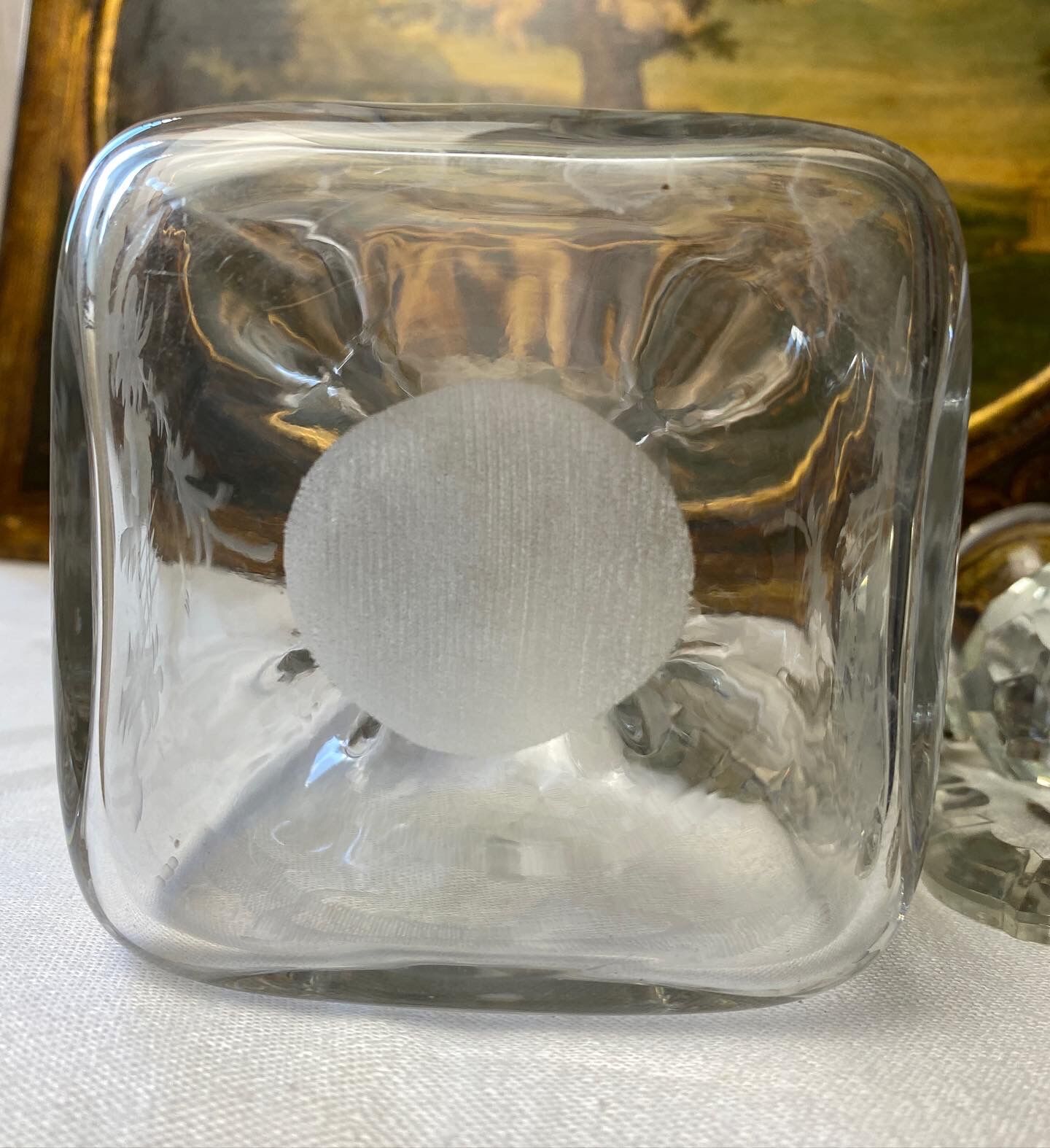 Antique engraved pinched crystal decanter