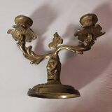Bougeoir / chandelier / candélabre ancien vintage en laiton doré 2 bougies