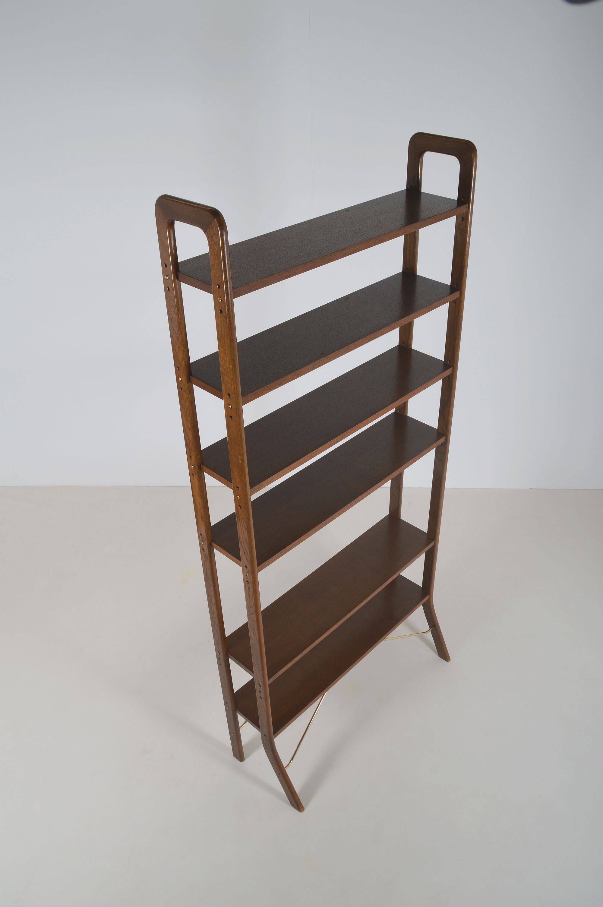 Danish freestanding wall rack with brass accents, 1960s