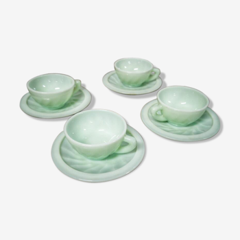 4 tasses à café en opaline couleur mint