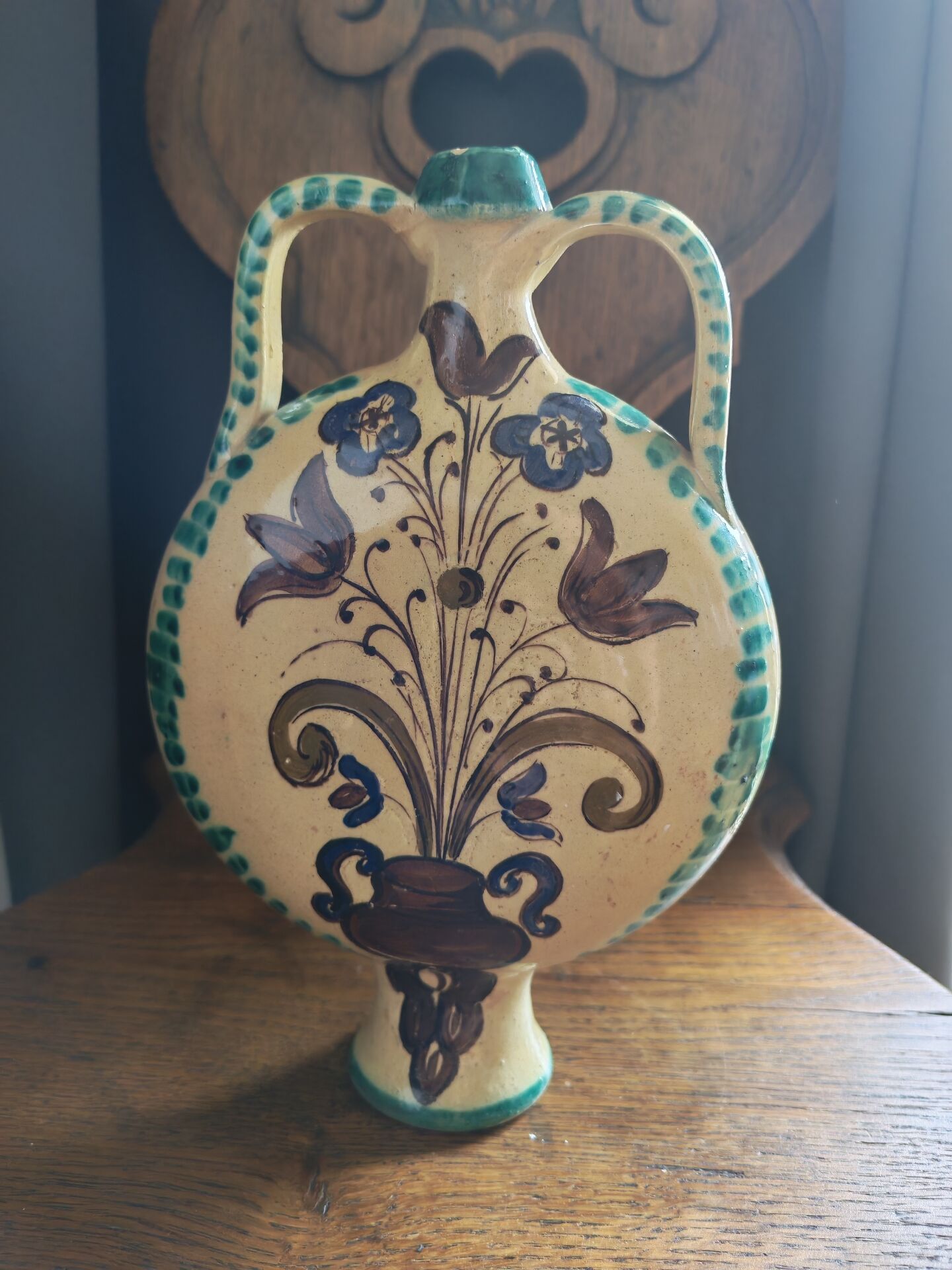 Vase gourde ancienne en céramique d'art hongrois