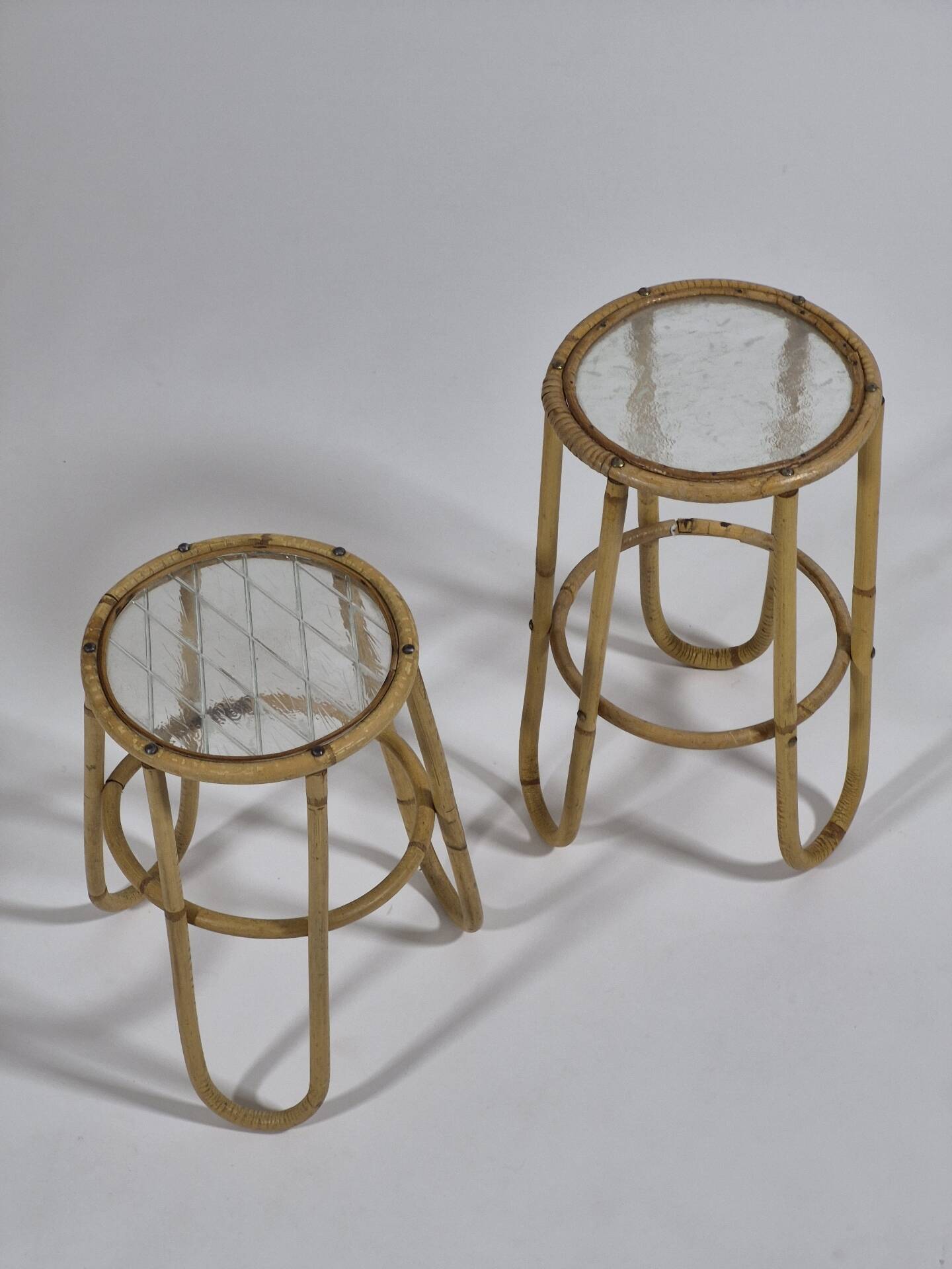 Pair of vintage mid century bamboo ice glass flower stands