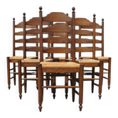 Set of 6 Vintage Oak Ladderback rush Chairs farmhouse