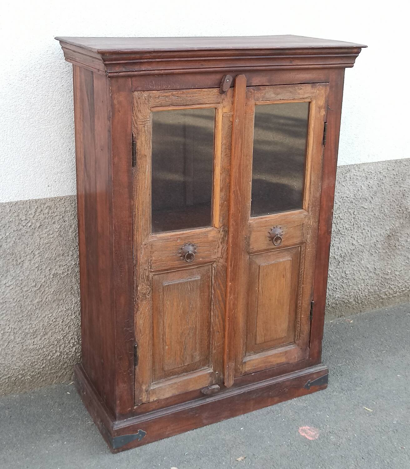Small glass cabinet in old wood