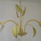 French vintage chandelier with 3 lights in leaf green metal and glass shades 5516
