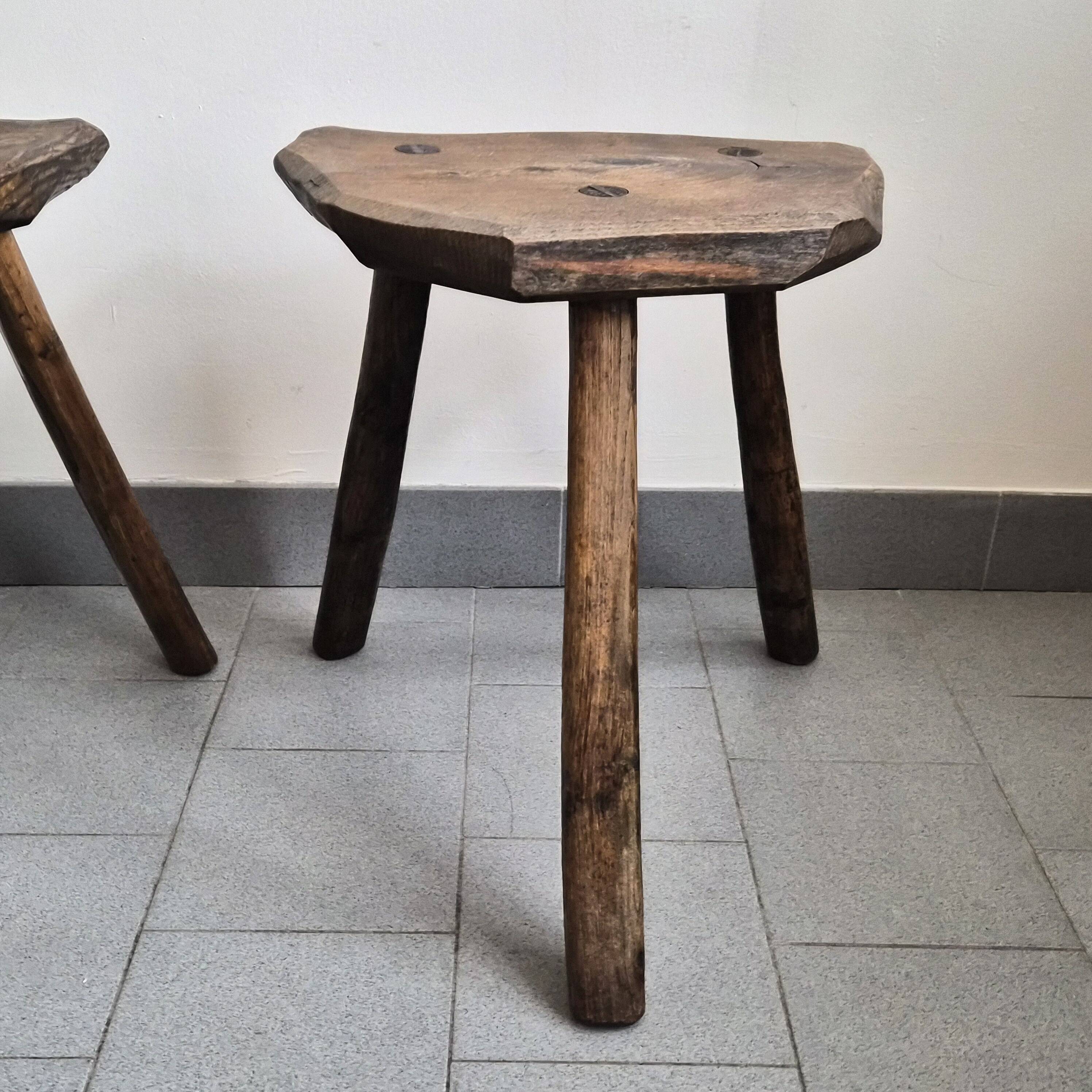 Pair of vintage brutalist stools from the 1970s.
